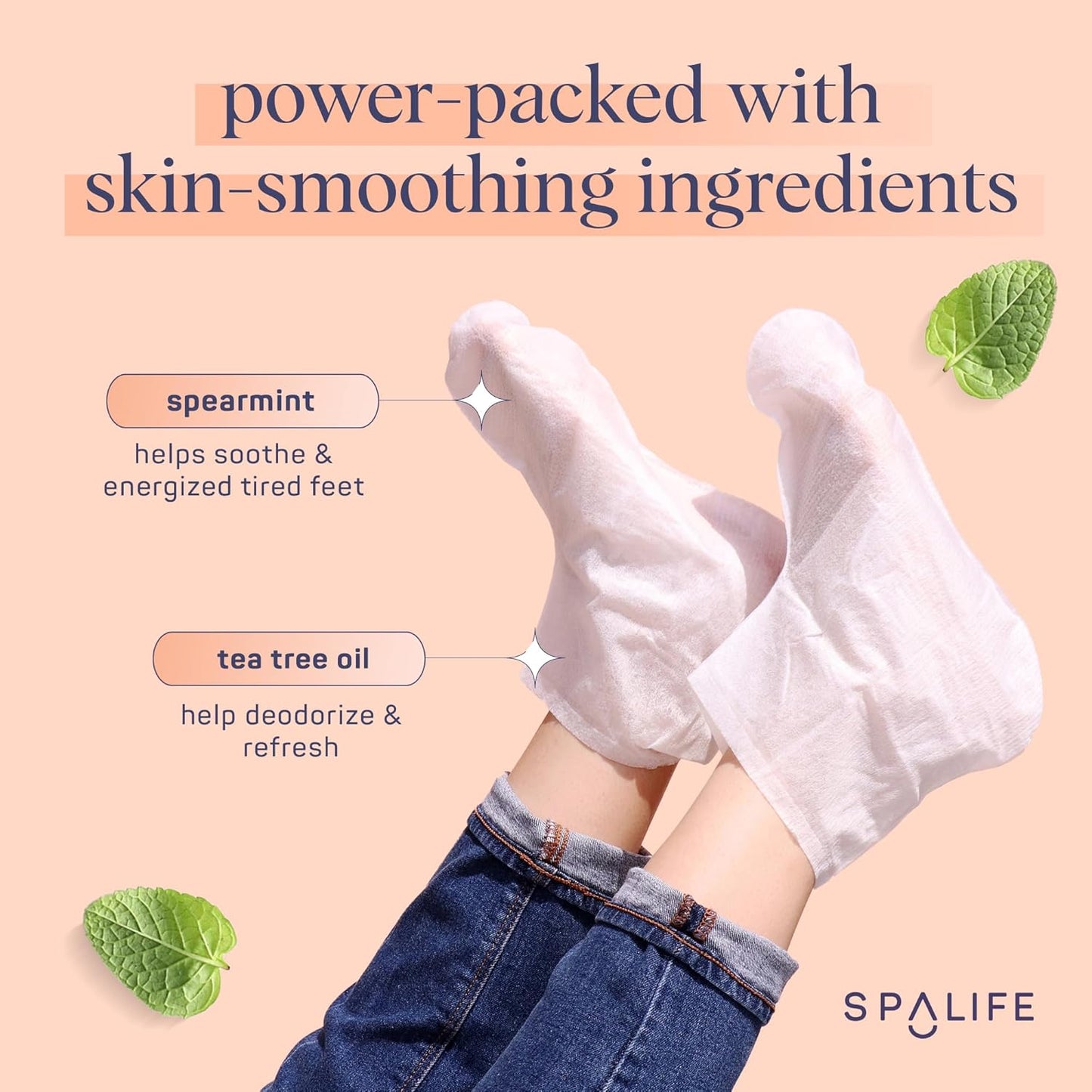 SpaLife Softening Care Foot Sockies (8-Pack) - Spearmint & Tea Tree Oil, Exfoliating Pack for Healthy Feet, Intensive Repair, Callus Remover Sockies, Dry Skin Solution, Moisturizing Foot Treatment