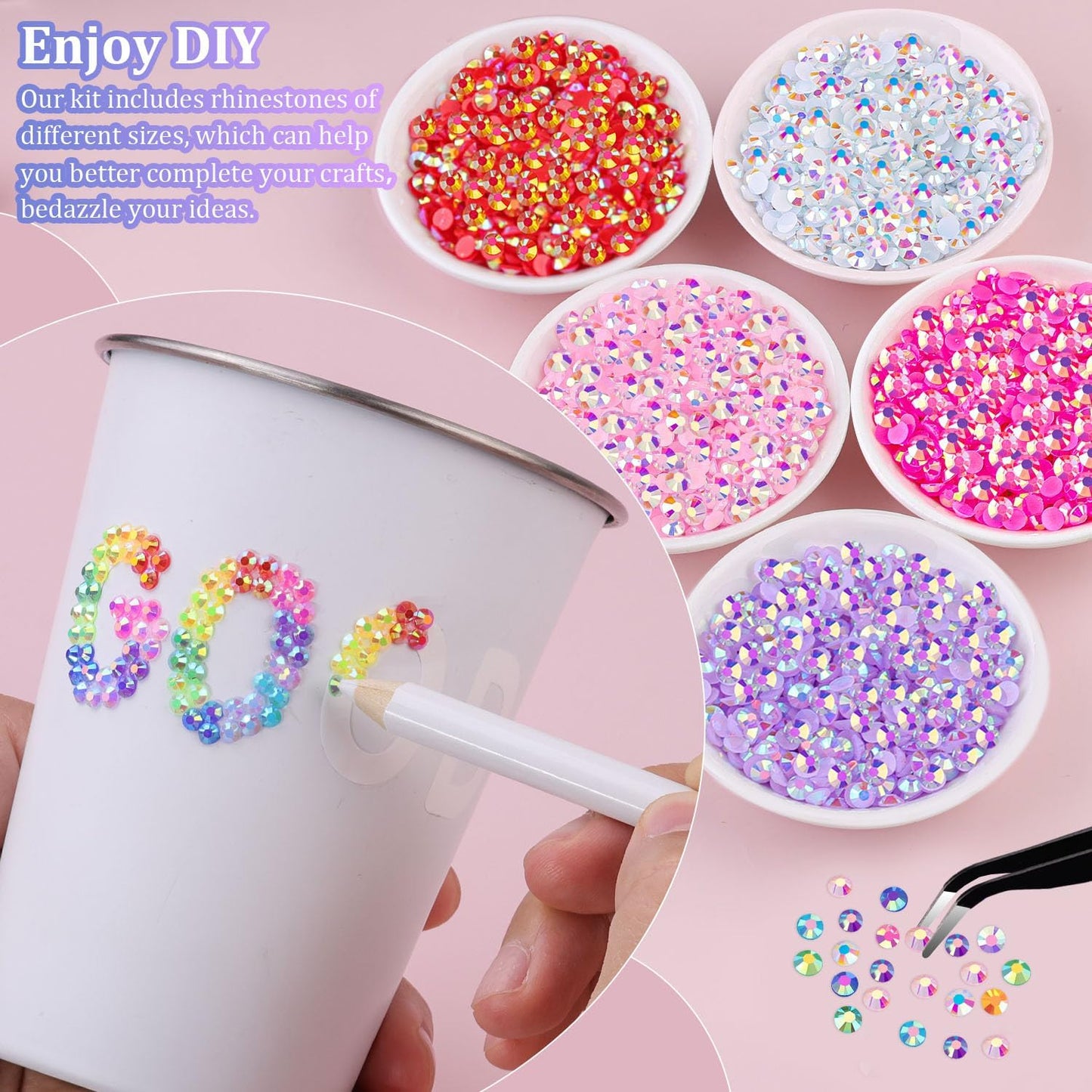 2 Boxes Jelly Rhinestones for Bedazzling, 30600Pcs 3mm & 5mm Multicolor Flatback Resin Gems for Crafting, Bedazzler Kit with 2Pcs 10ml B7000 Jewelry Glue for DIY Crafts Book Fabric Decor Nail Art