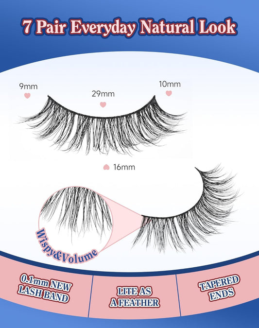 Lashes Natural Wispy Look Flared False Eyelashes Soft Strip Lash Fluffy Eyelash 7 Pairs D79