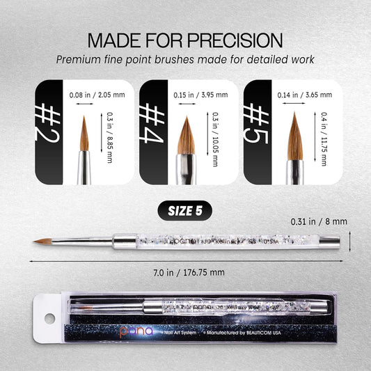 PANA 3D Kolinsky Nail Art Brush - Silver Glitter Handle, Size 5 - Acrylic Nail Art Sculpture Brush for Manicures Pedicure Salon Professional or Beginner