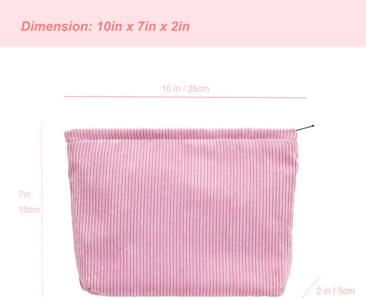 PAZIMIIK Makeup Bag Large Zipper Corduroy Make Up Pouch for Purse Travel Canvas Cosmetic Organizer for Women Brush Storage,Pink