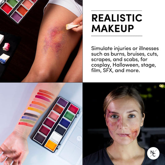 FX Alcohol-Activated 12 Colors Makeup Palette, Highly Pigmented Professional Makeup for the Stage, Film, Costumes, Cosplay, SFX, Performance Arts