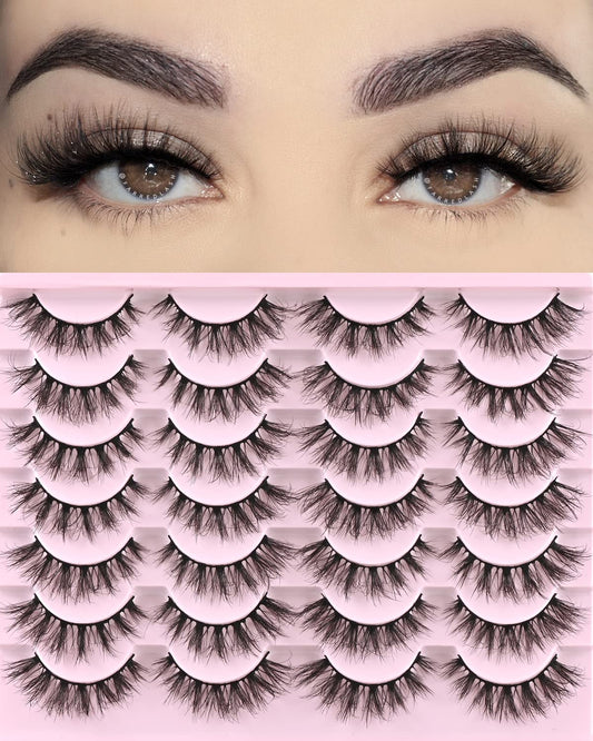 FARRED Lashes Natural Eyelashes Wispy Cat Eye False Lashes Fluffy Fake Eyelash Natural Look 14 Pairs Short Faux Mink Strip Eye Lash Pack for MUA and Beginners Daily Makeup (F4 | 9-16mm)