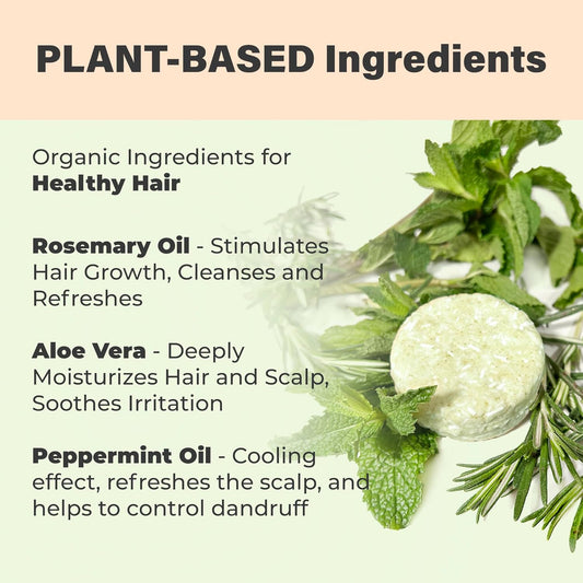Organic Rosemary and Aloe Vera Solid SHAMPOO BAR AND CONDITIONER BAR for Hair Growth, Refreshing and Hydrating | Herbal Shampoo with Rosemary, Peppermint, Castor Oil, Argan Oil, and Betaine | USA