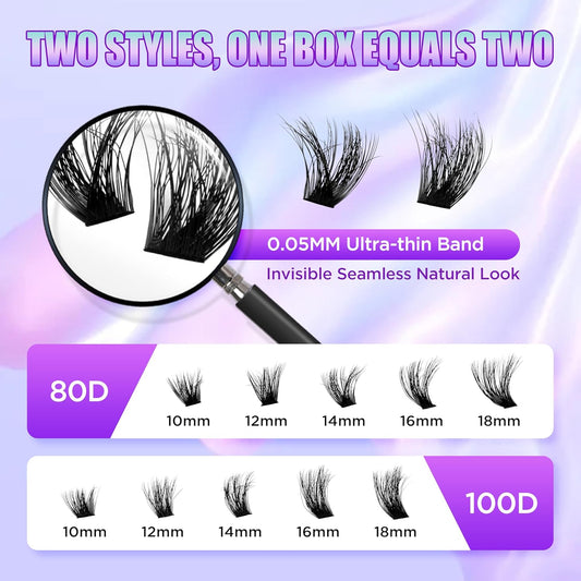 Lash Extension Kit DIY Lash Clusters Kit Eyelash Extensions Individual Lashes Extensions with (Lash Bond,Seal,Tweezers,240Pcs,80D+100D,10-18mm)