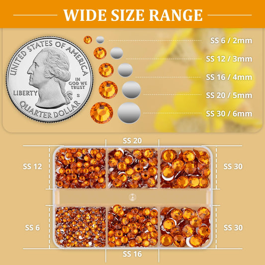 Resin Rhinestones for Crafting, 1 Box Orange Multi Sizes Flatback Bedazzling Crystals for Crafts Nail Art Decoration, Non Hotfix Gems Charms for Tumbler Shoes Clothing Fabric Face Makeup
