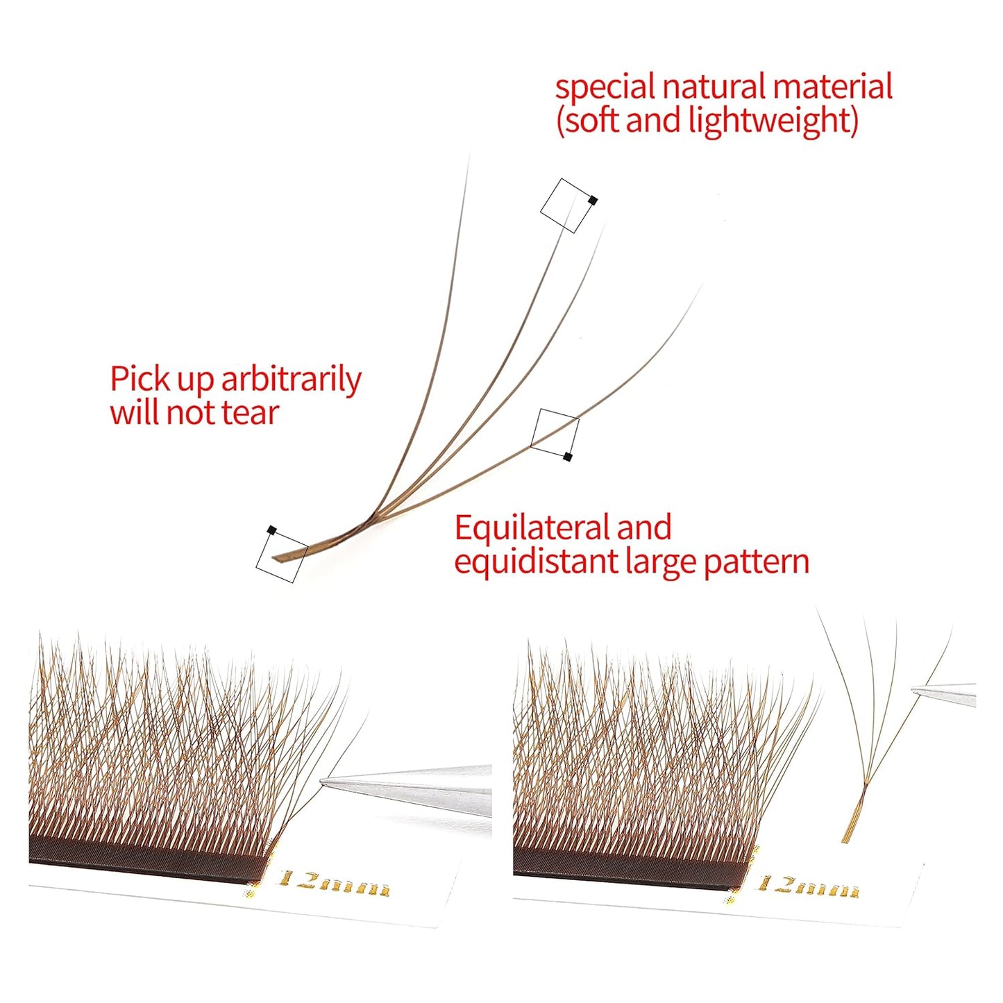 Lash Extensions Brown 4D W Eyelash Extensions W Shape 0.07mm Thickness C Curl 13mm Premade Fans Lashes Colored Lash Extension Volume Lashes Individual Lashes(W-Brown-4D-0.07-C,13mm)