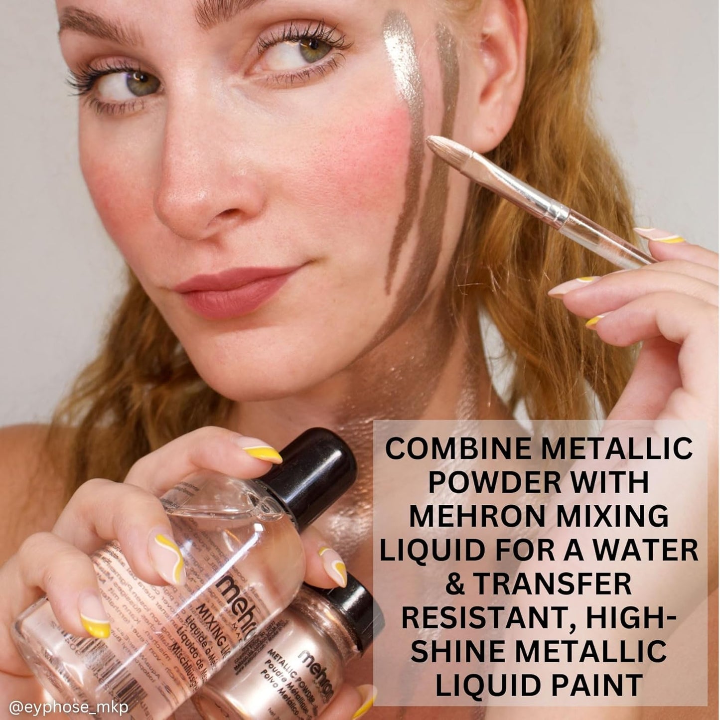 Mehron Makeup Metallic Powder (.17 oz) with Mixing Liquid (1 oz) (Silver)