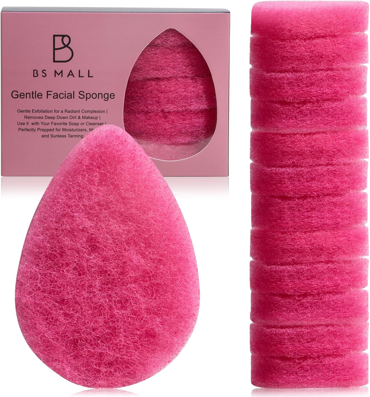 Face Scrubber BS-MALL – Exfoliating Facial Sponge for Deep Cleansing, Removes Blackheads, Remove Makeup, Perfect for Skin Care Routine 12 Pcs (Hot Pink-Soft Texture)
