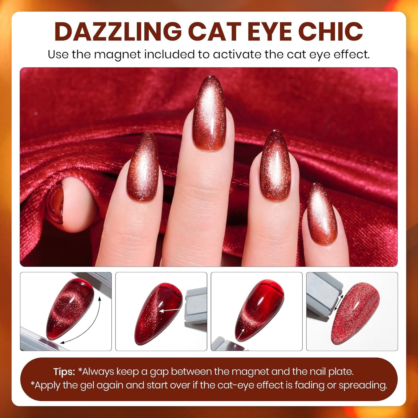 Beetles Fall Gel Nail Polish Set – Opulent Glow Cat Eye Gel Polish, 20 Colors Red Orange Yellow Glitter Brown, Soak Off UV LED with Base Glossy Matte Top Coat for DIY Manicure Gift for Women