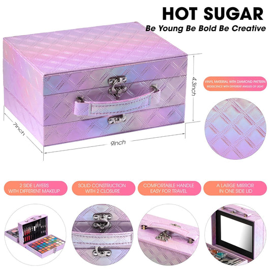 Hot Sugar Makeup Kit for Preteen Girls 10-12, Birthday Christmas Makeup Gift Set for Teens 16-18, All in One Beginner Makeup Kit for Women Full Kit (Purple Diamond)