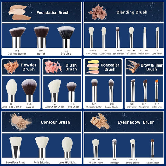 Jessup 25pcs Professional Makeup Brush Set Foundation Powder Concealer Eyeshadow Blending Blush Highlighter Natural-Synthetic Hair Brushes (Black/Silver)