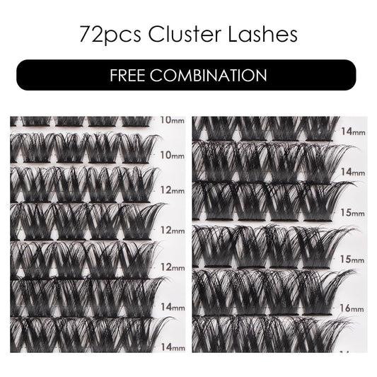 Cluster Lashes 72 Individual Lashes Clusters Eyelash Extensions False Eyelashes DIY Lash Extension Reusable False Eyelashes Natural Look Mix 10-16mm C D Curl-DM27