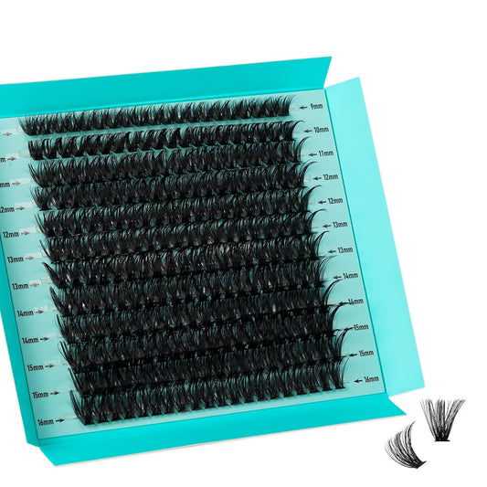Lash Clusters 240pcs Eyelashes Cluster Individual Wispy Lashes Thin Band for D Curl Lash Extension Eyelashes for Beginners at Home,False Eyelashes Soft Eyelash Clusters(60D,D-Mix9-16mm)