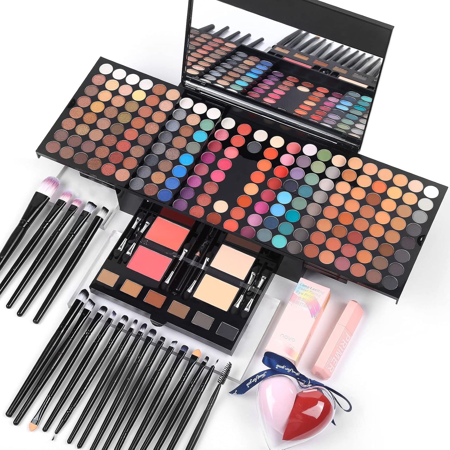 Makeup Gift Sets For Women - 190 Colors Makeup Palette Include Eyeshadow, Blushes, Eyebrow Powder,Eye Pencil,Mirror+20Pcs Makeup Brushes+Eyeshadow Primer+2Pcs Sponge Puff Make Up Set (Makeup Set A)