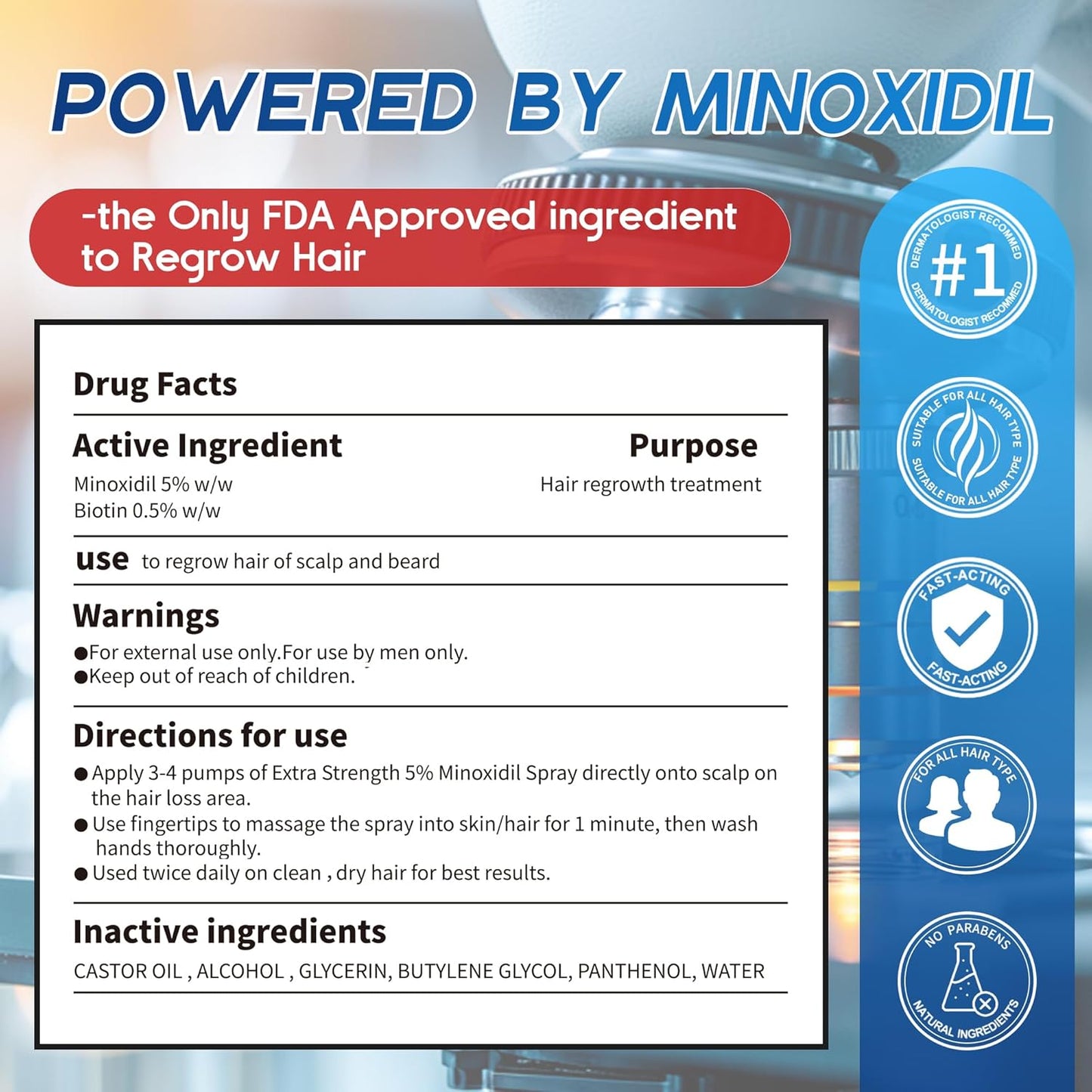 Minoxidil for Men Hair Growth Spray - 5% Topical Minoxidil for Hair and Beard Growth, Extra Strength Hair Regrowth Treatment for Hair Loss & Thinning Hair, 2 Fl Oz (60ml) *3