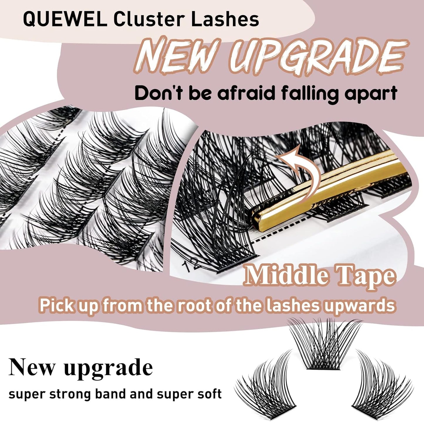 QUEWEL Cluster Lashes 72 Pcs Wide Stem Individual Lashes C/D Curl 8-16mm Length DIY Eyelash Extension False Eyelashes Soft for Personal Makeup Use at Home (honey01-C-14)