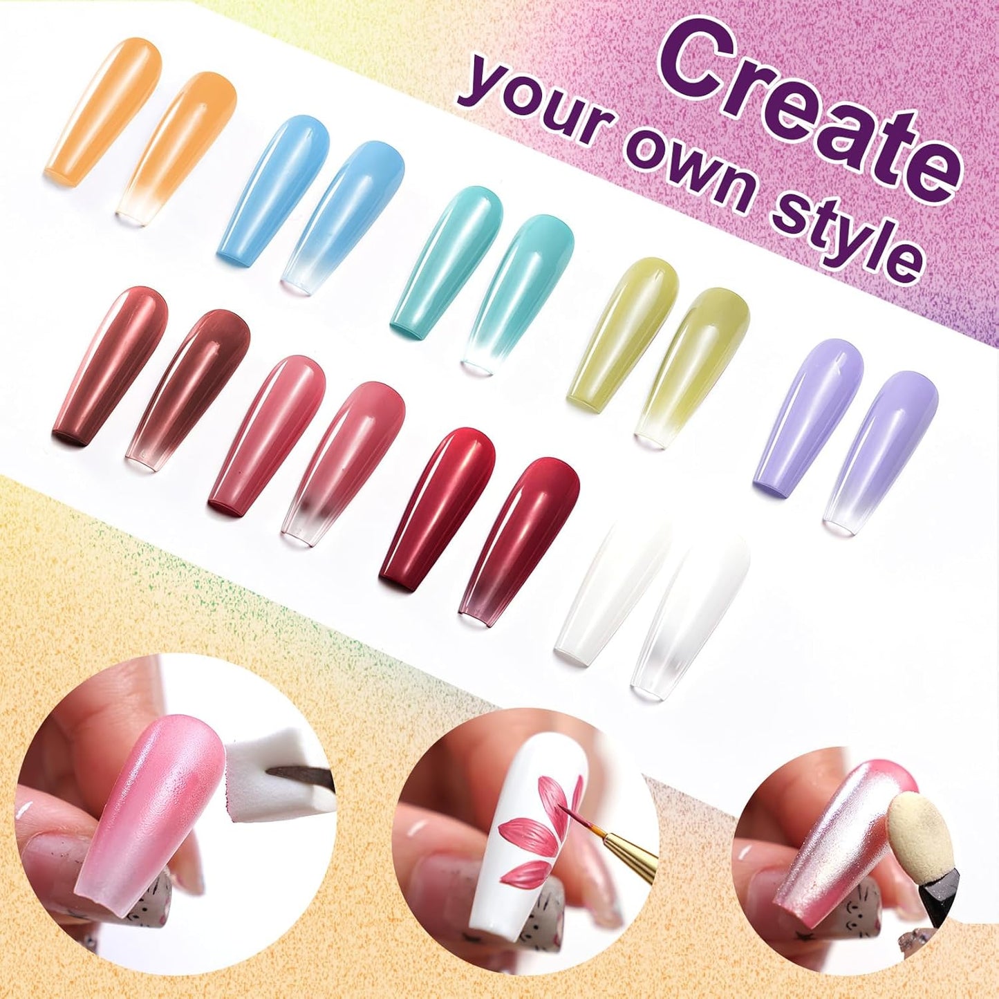 Gradient Painting Gel, 9 Colors Ombre Gel Nail Polish Summer Hot Bule for Pigment Pat Nails Aura Nails, French Manicure DIY Nail Art Soak of UV Palette Bechside Candy
