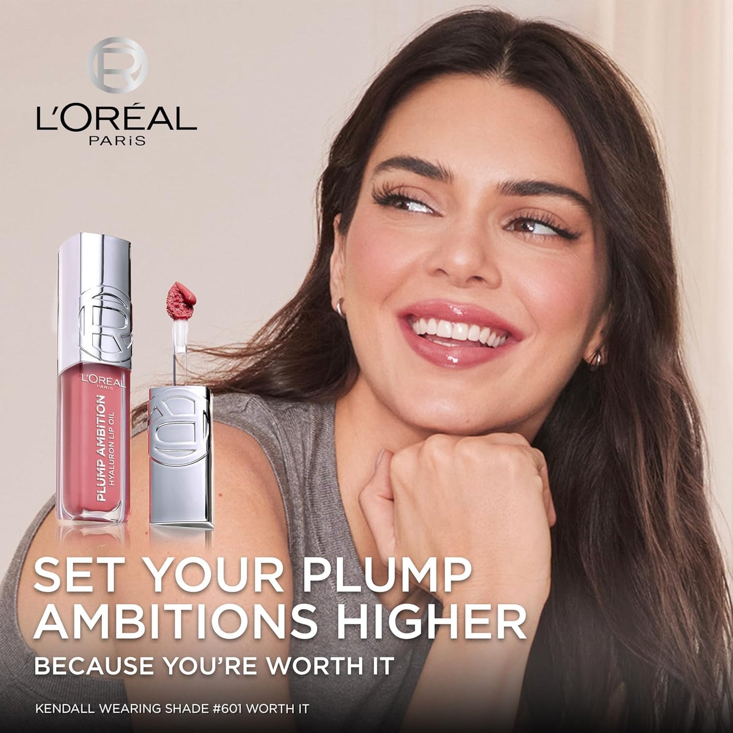 L'Oreal Paris Plump Ambition Hyaluron Lip Oil, 24 HR Lip Gloss with Hyaluronic Acid, Volumizing Formula with Glass-Like Shine, Wine O'clock 485, 0.16 Fl Oz