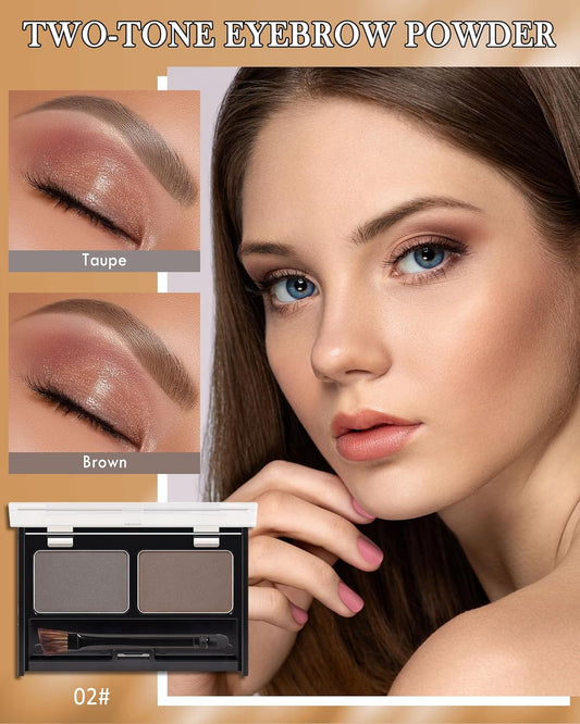 Eyebrow Powder Kit-Waterproof Two Colors Brow Powder Tinted Palette Long Lasting Up to 16H,Taupe/Brown Brow Filler Defined&Sculpt Natural Eyebrow Makeup for Sparse Brow with Brow Brush&Razor-02