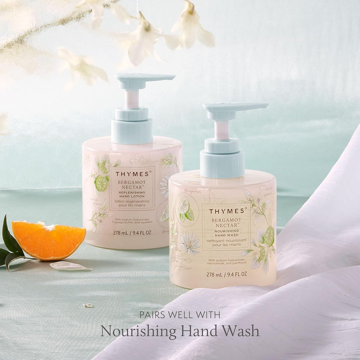 Thymes Replenishing Hand Lotion for Dry Skin - Daily Moisturizer Helps Reduce Dryness - Hand Lotion for Women & Men Formulated with Sodium Hyaluronate & Squalane (Bergamot Nectar, 9.4 fl oz)