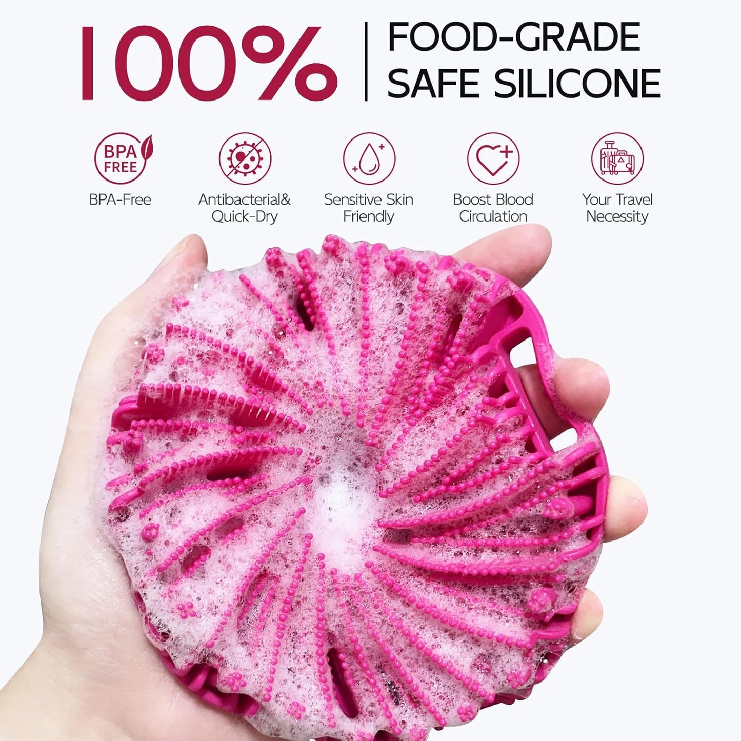 Silicone Body Scrubber, Exfoliating Body Wash Scrubbers Exfoliator, Shower Body Brush for Effective Showering Exfoliation and Gentle Massage (Red)