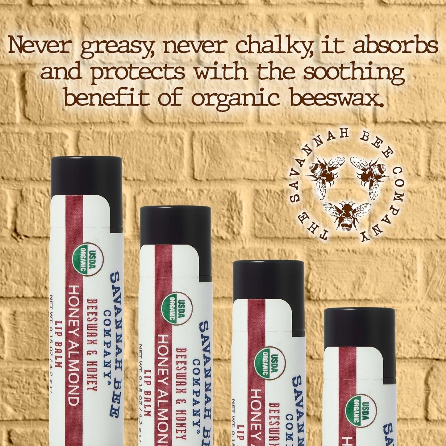 Savannah Bee Lip Balm Hanger 0.15 oz - Invigorating Mint Flavor - Natural Ingredients for Supple, Soft Lips - Convenient Hanger Design (.15 Oz, Honey Almond)