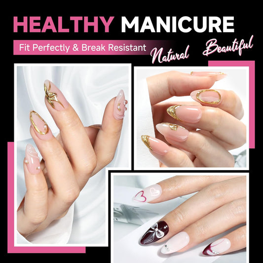 UNA GELLA Medium Almond Nail Tips, 312pcs Almond Gel Nails Tips Shape Pre Etched Full Cover Clear Fake Acrylic Pointed Press On Nails No C Curve for Nail Extension Art DIY Salon 12 Sizes