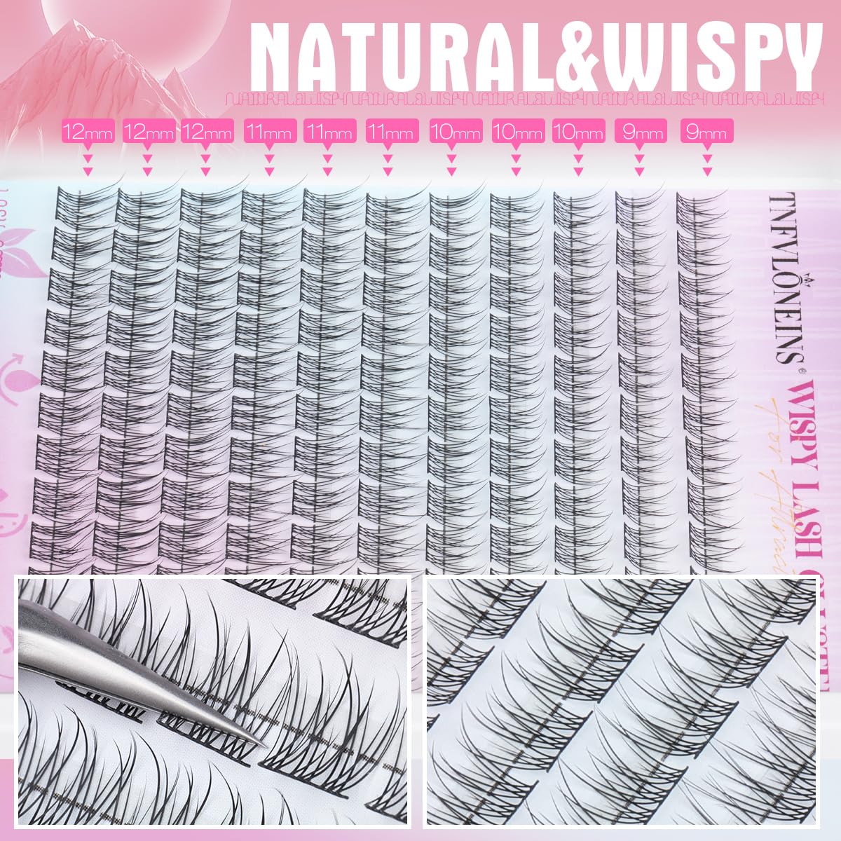 Wispy Lash Clusters Kit Natural Lash Extension Kit 9-12MM Cluster Eyelash Extensions Kit DIY Eyelash Extension Kit Individual Lashes Clusters Eyelash Extension with Lash Remover by TNFVLONEINS