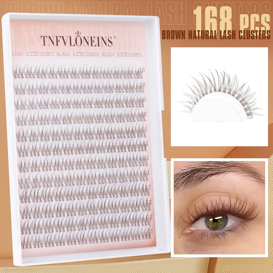 TNFVLONEINS Brown Lash Clusters Natural Cluster Eyelash Extensions Wispy Individual Lashes Extension 10-12MM Short Eyelash Clusters Natural Look CC Curl DIY Lash Extension