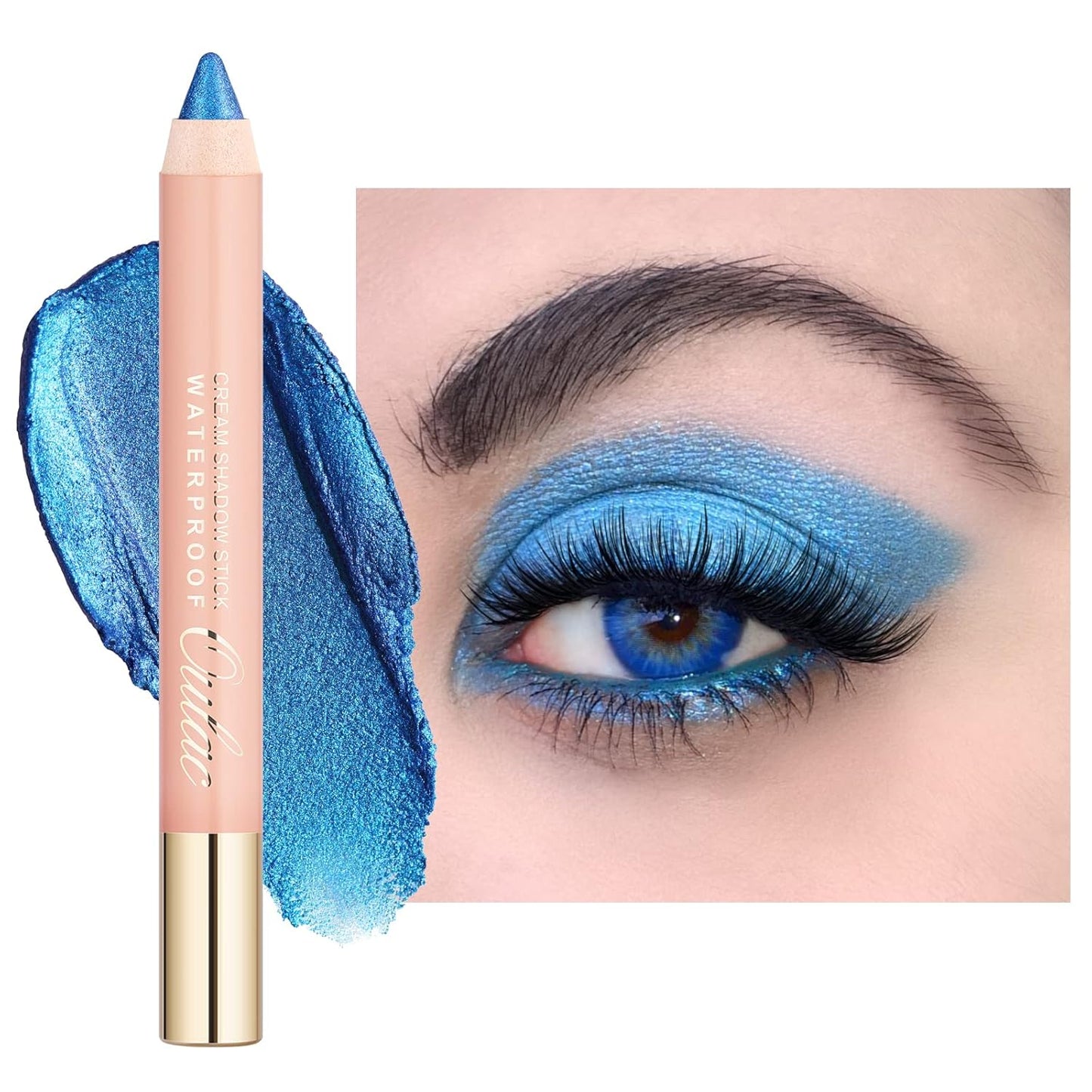 Oulac Shimmer Blue Eyeshadow Stick - Highly Pigmented Eye Shadow Pencil Waterproof & Long Lasting, Shimmering Glitter Finish, Blendable Eyes Makeup, Vegan Beauty 3.8g, (08) Aqua