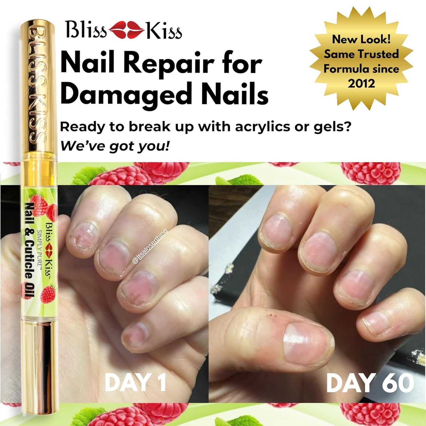 Bliss Kiss | 4 Juicy Raspberry | Oil Cuticle Pen w/Vitamin E & Jojoba⏤Nail Strengthener Nail Growth Serum for Brittle Peeling Breaking Thin Nails