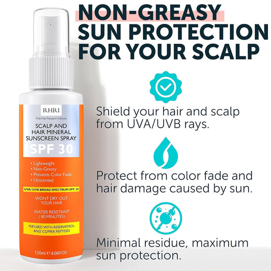 Premium SPF 30 Hair Sunscreen Spray | Non-Greasy UV Protection for Hair and Scalp | Prevents Color Fade and Dryness | Travel-Size UV Protection | Beach SunBlock | Scalp Sunscreen 4 oz 120 ml