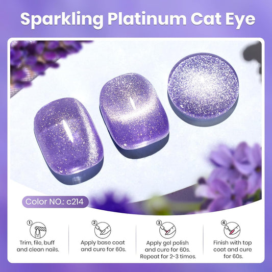Beetles Purple Cat Eye Gel Polish, 15ML Purple Cat Eye Glitter Gel Polish with Magnet Soak Off UV Shimmer Velvet Gel Twilight Lavender Series French Nail Art Design Manicure Gifts for Women