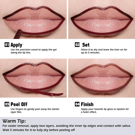 KIMUSE Peel Off Lip Liner Stain, Long Lasting Lip Tint Stain Peel Off, Waterproof, Transfer-Proof, Highly Pigmented Color Peel Off Lip Stain Liner, Matte Finish
