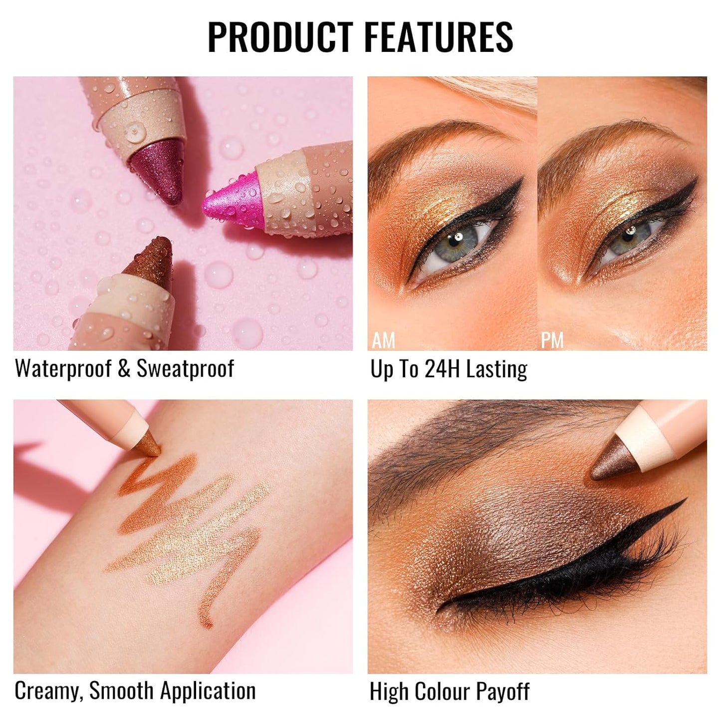 Oulac Shimmer Blue Eyeshadow Stick - Highly Pigmented Eye Shadow Pencil Waterproof & Long Lasting, Shimmering Glitter Finish, Blendable Eyes Makeup, Vegan Beauty 3.8g, (08) Aqua