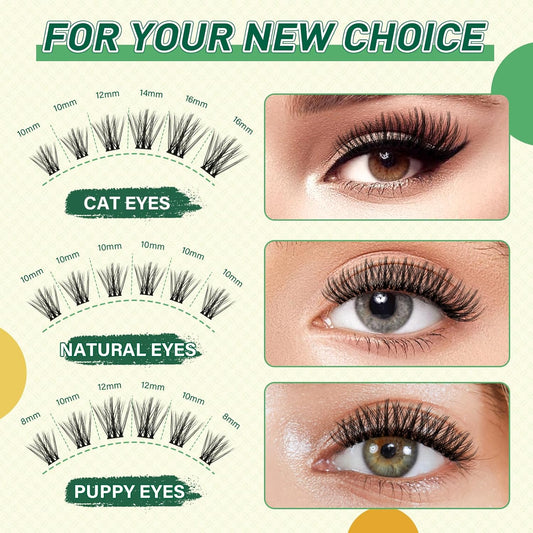 DIY Lash Extension Kit KEYYOU 144pcs Lash Clusters Eyelash Extension Kit with Mascara Brush Bond and Seal Lash Glue Remover Lash Applicators Lash Brush for DIY Lash Extensions (Y08 Kit)