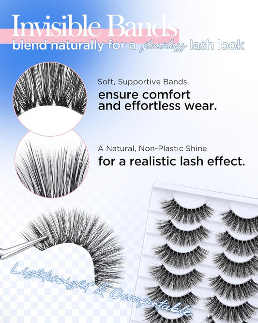 BEYELIAN Fake Eyelashes Strip 20 Pairs Fluffy Cat Eye Lashes Soft and Lightweight False Lashes 3D Volume Faux Mink Lashes Luxurious Lash Pack, Reusable, Easy to Apply (20P-HSCS-MIX-2)