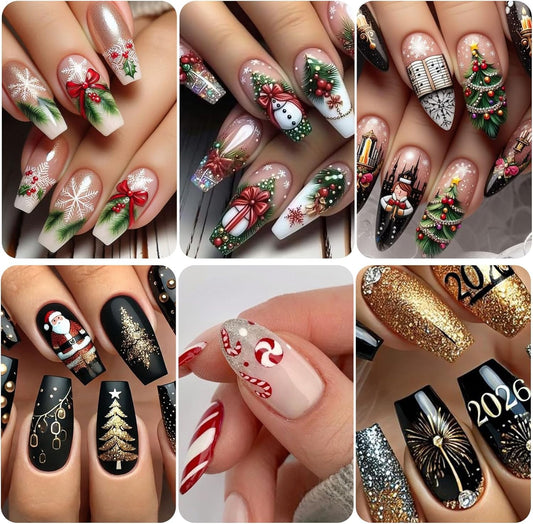 Christmas Nail Art Stickers Decals 16PCS 3D Self-Adhesive New Year Sticker for Nail Art Santa Claus Tree Elk Snowman Gonks Red Designs DIY Xmas Winter Decor Nail Art Supplies for Women Girls