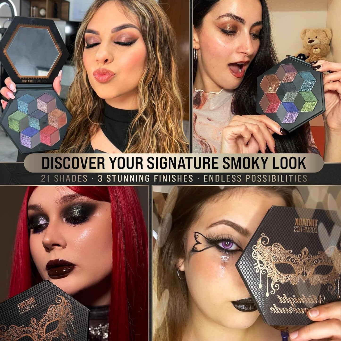 Black Smokey Eyeshadow Makeup Palette, Dark Smoky Eye Shadow Palettes for Halloween Goth Make up Glitter Shimmer Matte Pallets, Midnight Masquerade 21 Colors Brown Neutral Naked, Talc Free