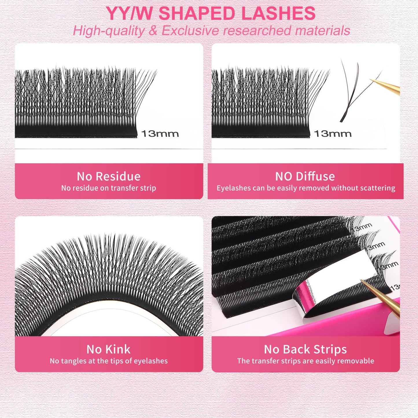Lash Extensions Three Core Tips 3D Eyelash Extensions W Shape 0.07mm Thickness C Curl 10mm Premade Fans Easy Fan Volume Lashes Matte Black Crisscross(W-3D-Three Core-0.07-C,10mm)