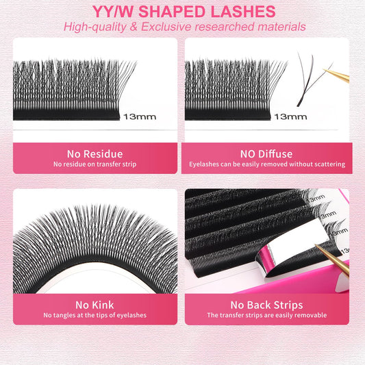 Lash Extensions Three Core Tips 3D Eyelash Extensions W Shape 0.07mm Thickness D Curl 9mm Premade Fans Easy Fan Volume Lashes Matte Black Crisscross(W-3D-Three Core-0.07-D,9mm)