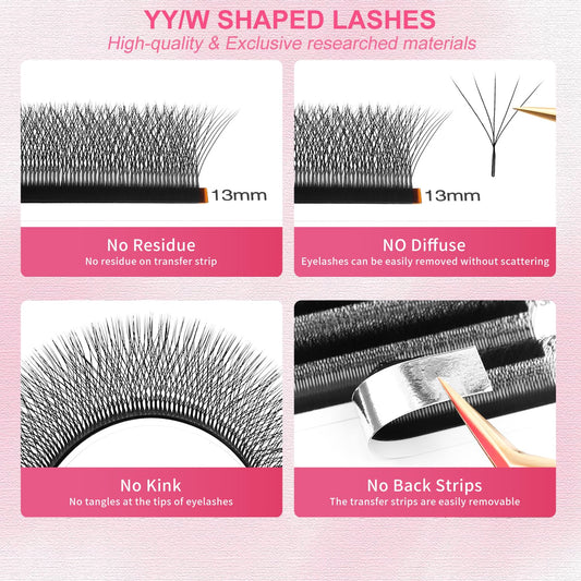 W Lash Extensions Supplies 6D Eyelash Extensions W Shape 0.07mm Thickness D Curl 9mm Premade Fans Easy Fan Lashes Volume Matte Black 12 Rows Crisscross Eye Lashes(W-6D-0.07-D,9mm)