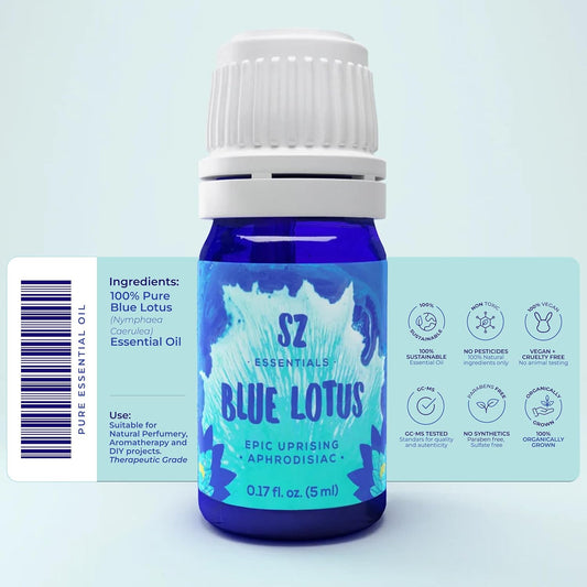 Blue Lotus Essential Oil 100% Pure, Undiluted Oil - Extracted from Nymphaea Caerulea - Rich & Sweet Scent with Fruity Overtones - Therapeutic Grade & Vegan - 0.17oz (5ml)