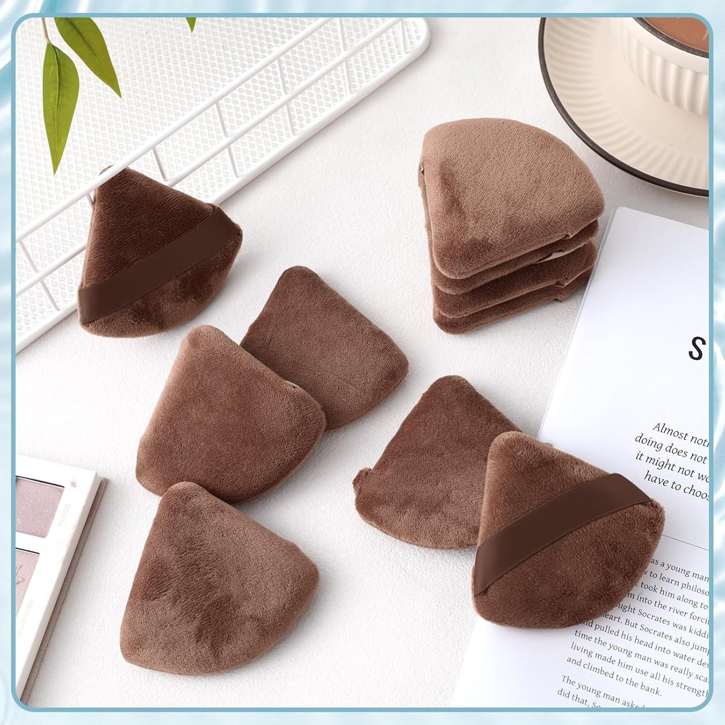Suclain 48 Pcs Velour Triangle Powder Puff Soft Velour Makeup Puff for Face Powder Makeup Triangle Sponges for Wet and Dry Cosmetic Foundation Loose Mineral Body Tool(Brown)