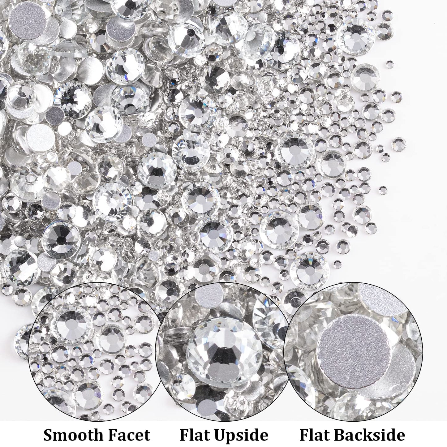 Two Packs of Flatback Rhinestones 4000 Pcs Nail Art Rhinestones Flatback Transparent White Clear Rhinestone with Picker Pencil and Tweezer for Nail Art and Decoration