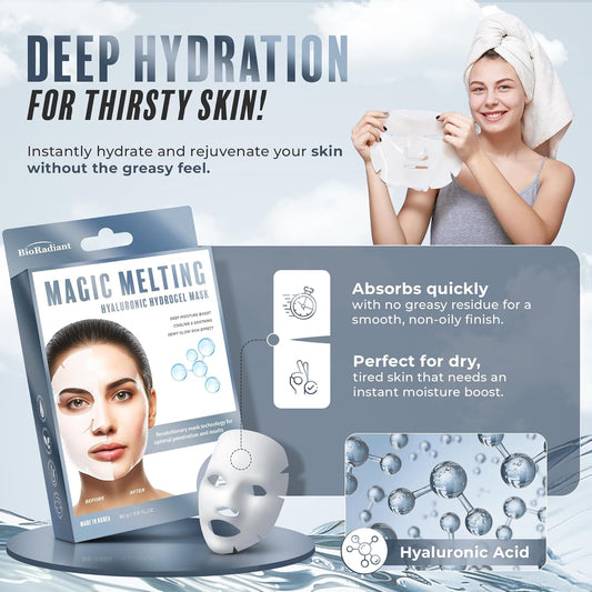 Magic Melting Overnight Face Mask - Hyaluronic Acid Ultra Hydrating Hydrogel Mask - Cooling & Soothing - Rejuvenating Facial Mask w/Dewy Skin Effect - Clean Beauty Made in Korea - 6 Pack