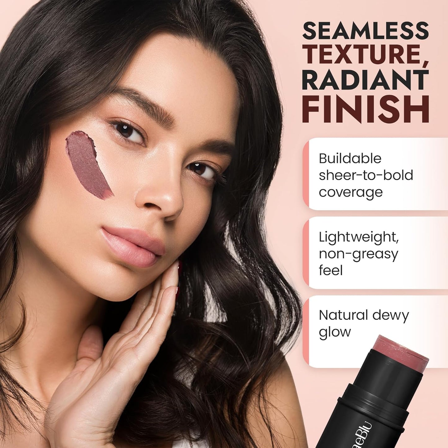 Organic Blush Tube, Cabernet - 100% Natural Vegan Cream Blush Sticks, Multi-Use Bronzer, & Highlighter for Lips, Cheeks & Eyes, Buildable Shimmer, Gluten-Free, Paraben-Free, Made in USA