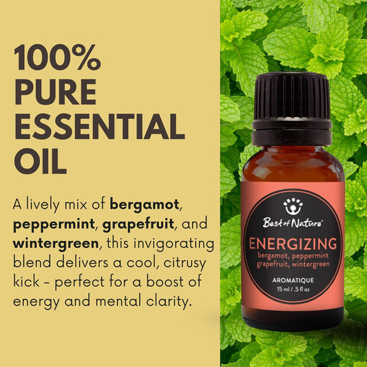 Energizing Essential Oil Blend – Peppermint, Bergamot, Grapefruit & Wintergreen – 100% Pure for Diffuser, Focus, and Daily Boost – Uplifting Aromatherapy