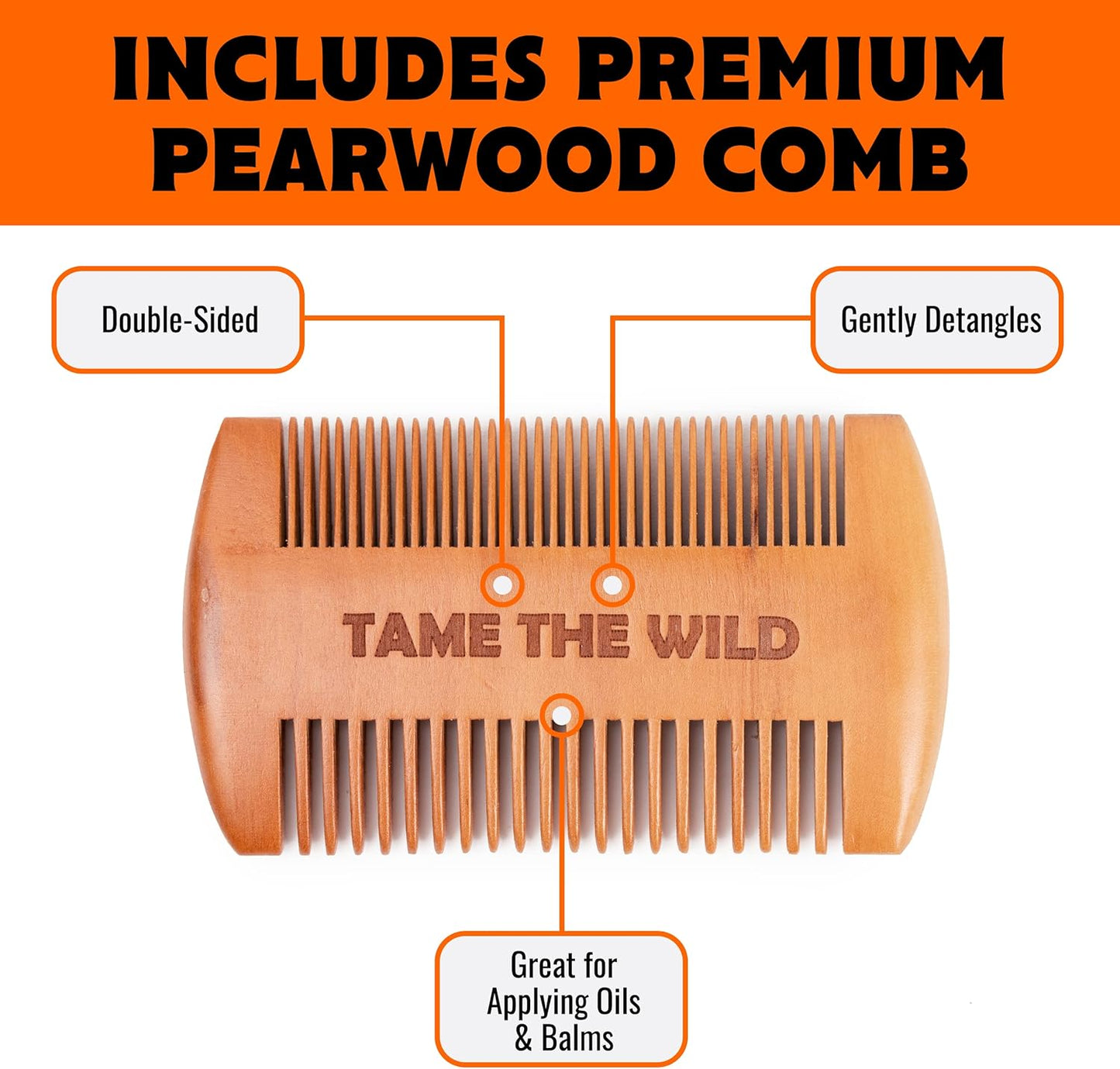 TAME The Wild Beard Brush and Beard Straightener for Men - Ionic Heated Comb with 3 Adjustable Temps - Wooden Beard Comb for Grooming - Anti-Scald Safety - for All Hair Types